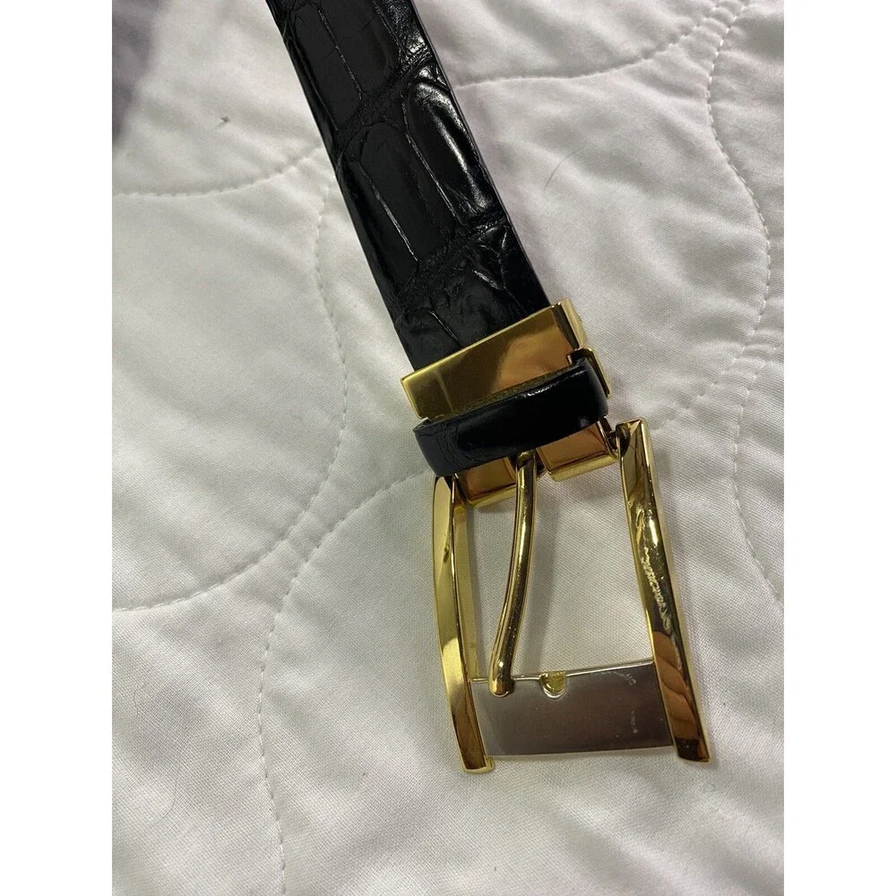 Men’s Belt Size 40 Crocodile Genuine Leather Italy Belt Gold / Silver Tone